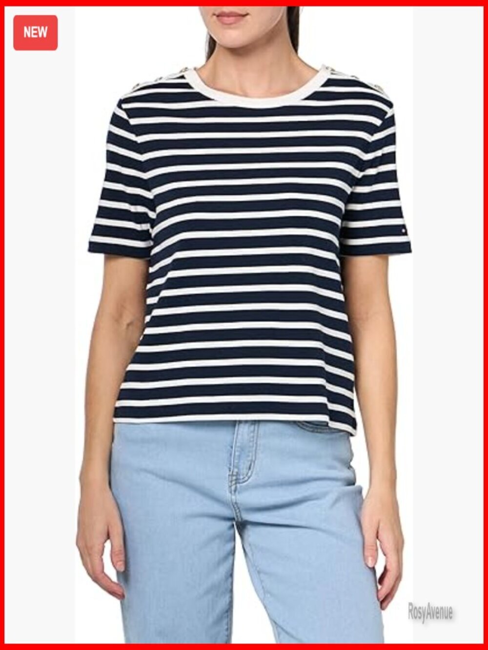 Short Sleeve Cotton Graphic Crew Neck T-Shirt with Button Embellished Shoulder